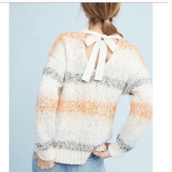 Meadow Rue | Anthropologie | Kennedy Striped Fuzzy Tie Back Sweater | S - Picture 2 of 7